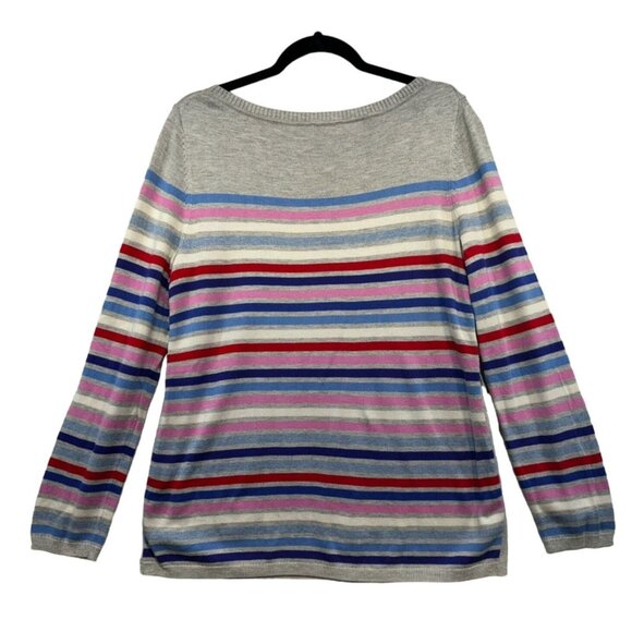 Talbots Womens Striped Button-Detail Sweater Medium Gray Pink Blue - Picture 9 of 12